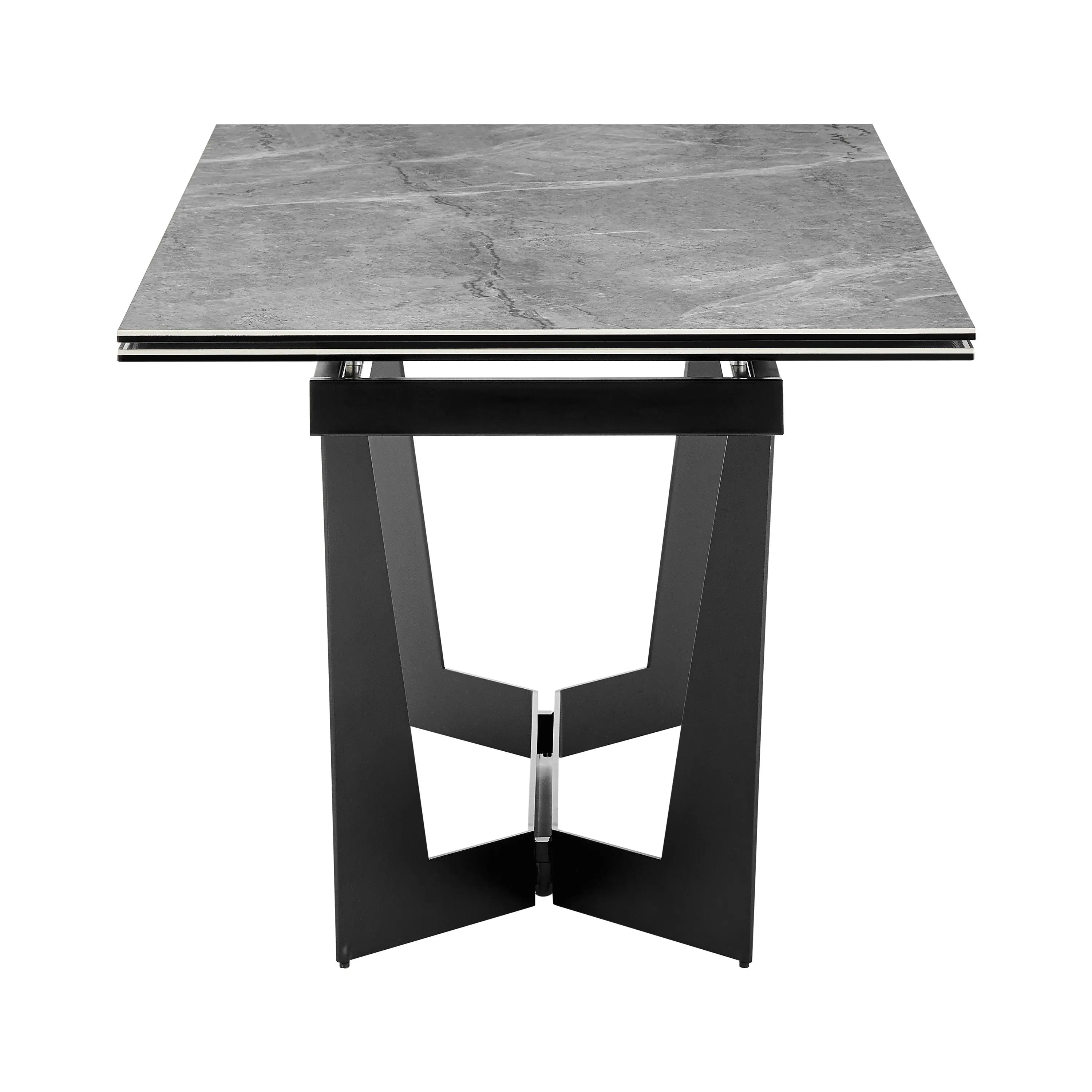 94" Gray and Black Ceramic and Steel Self-Storing Leaf Trestle Base Extendable Dining Table Homeroots Kitchen & Dining