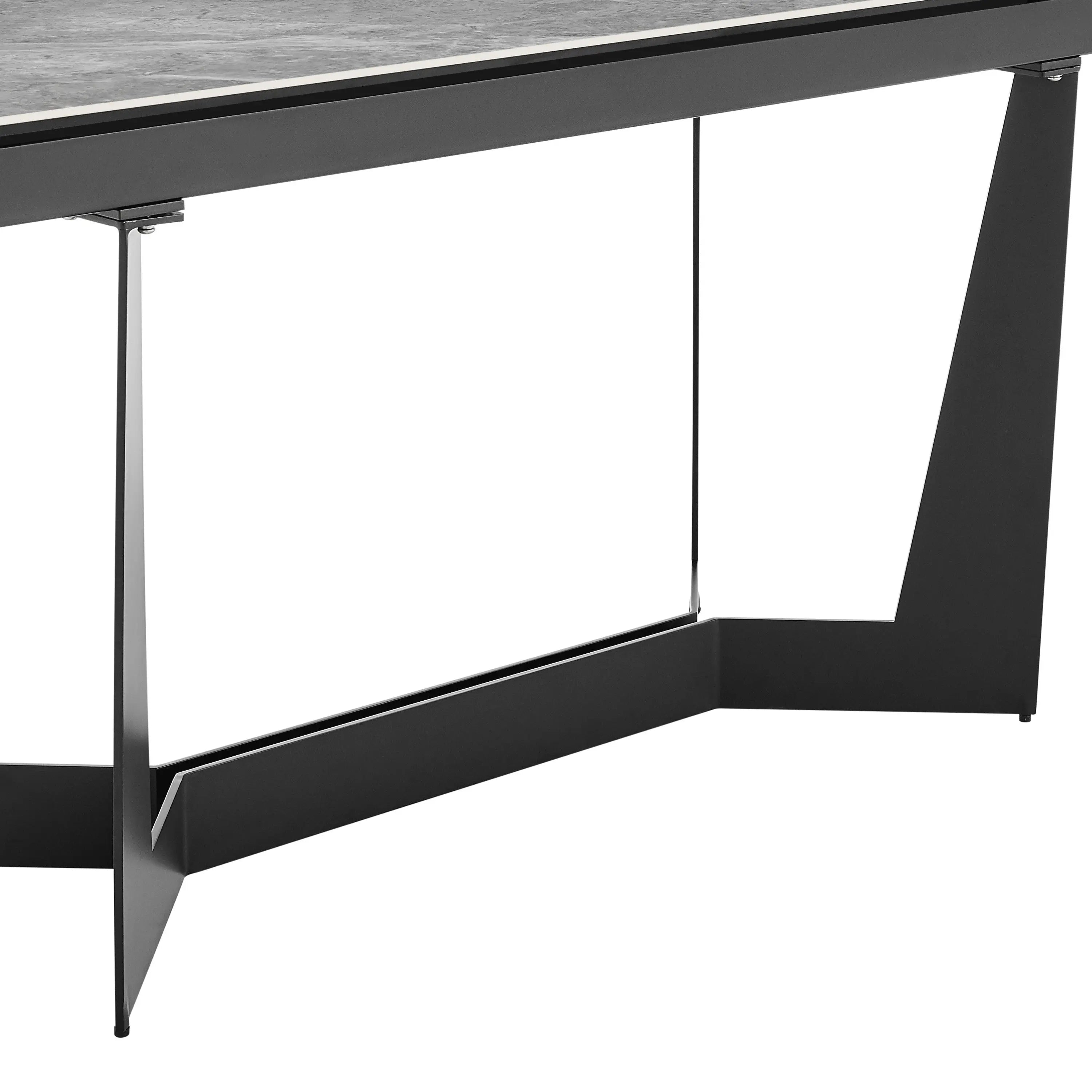 94" Gray and Black Ceramic and Steel Self-Storing Leaf Trestle Base Extendable Dining Table Homeroots Kitchen & Dining