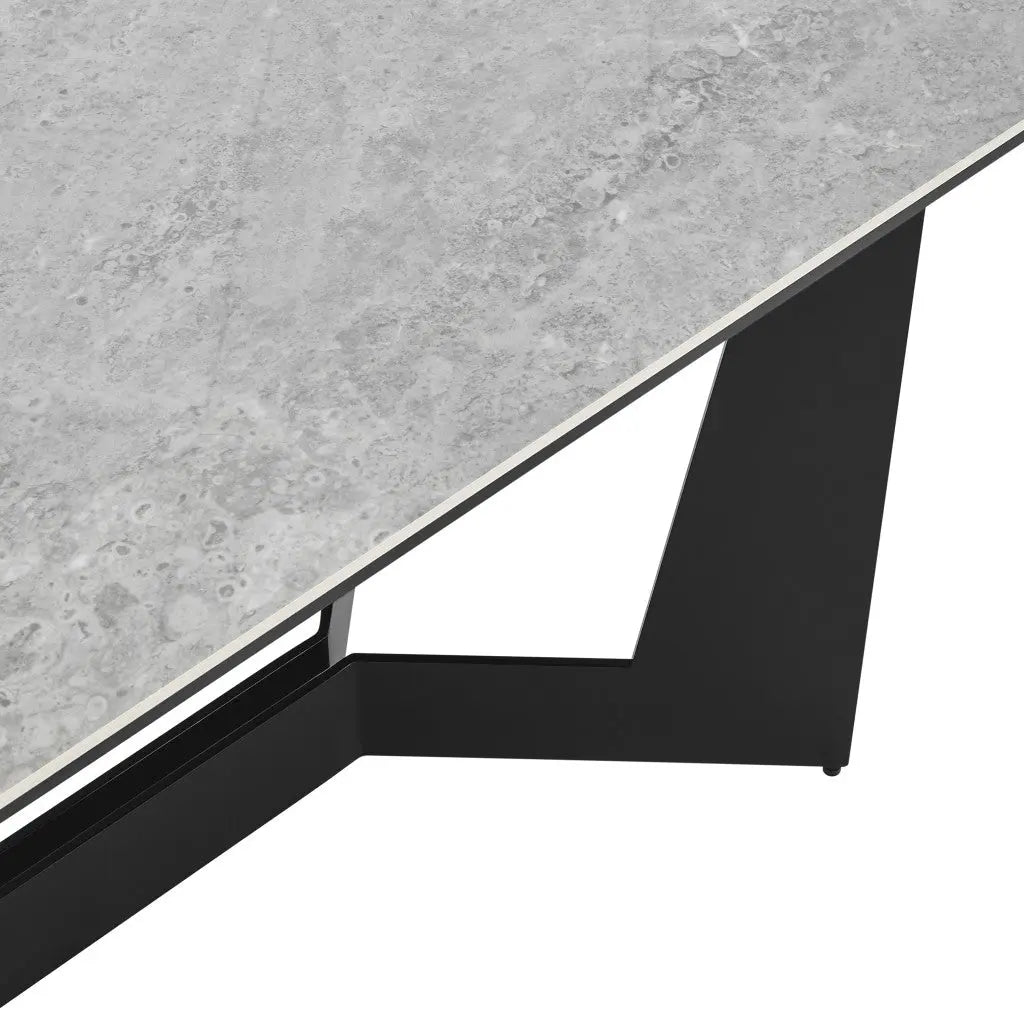 94" Gray and Black Ceramic and Steel Self-Storing Leaf Trestle Base Extendable Dining Table Homeroots Kitchen & Dining