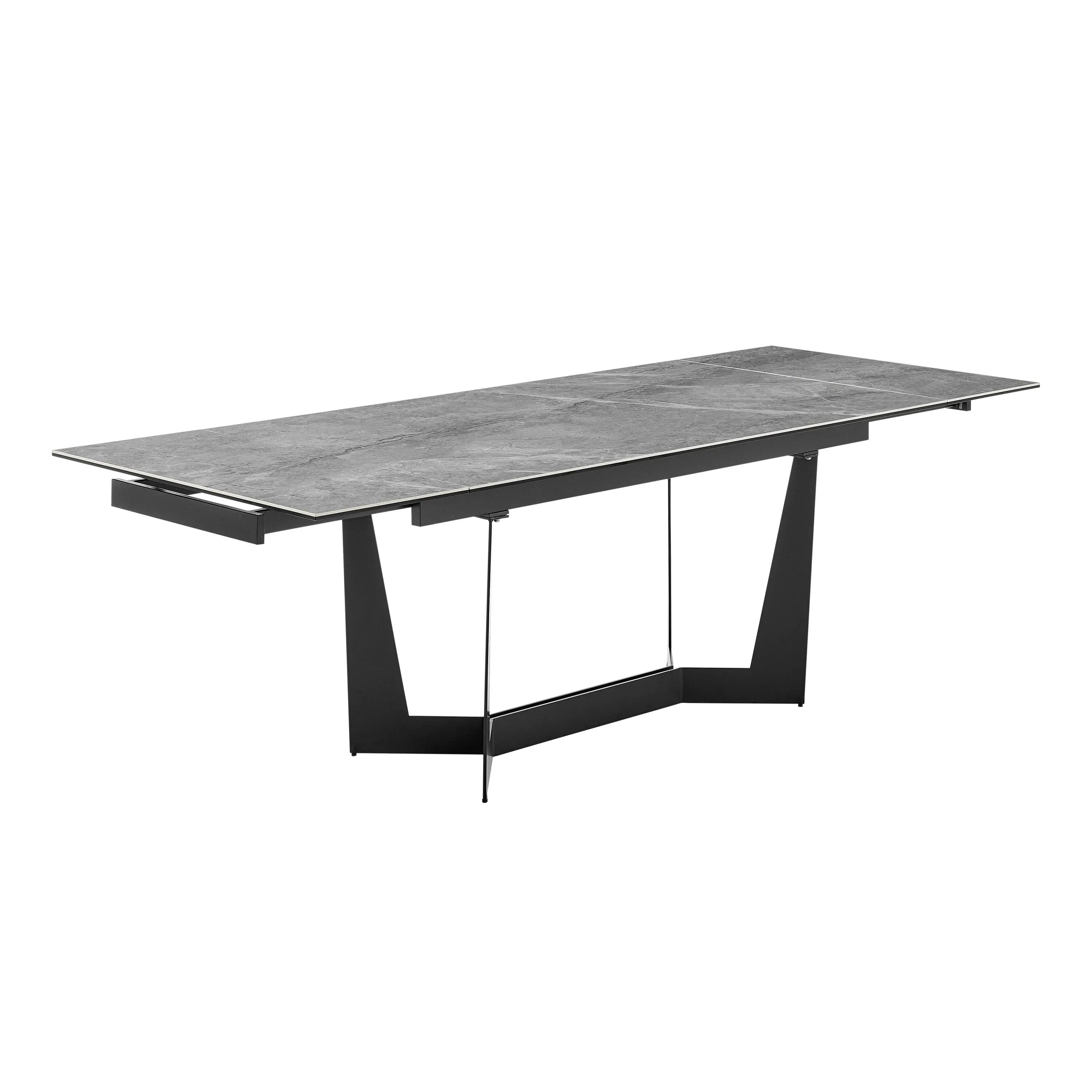 94" Gray and Black Ceramic and Steel Self-Storing Leaf Trestle Base Extendable Dining Table Homeroots Kitchen & Dining