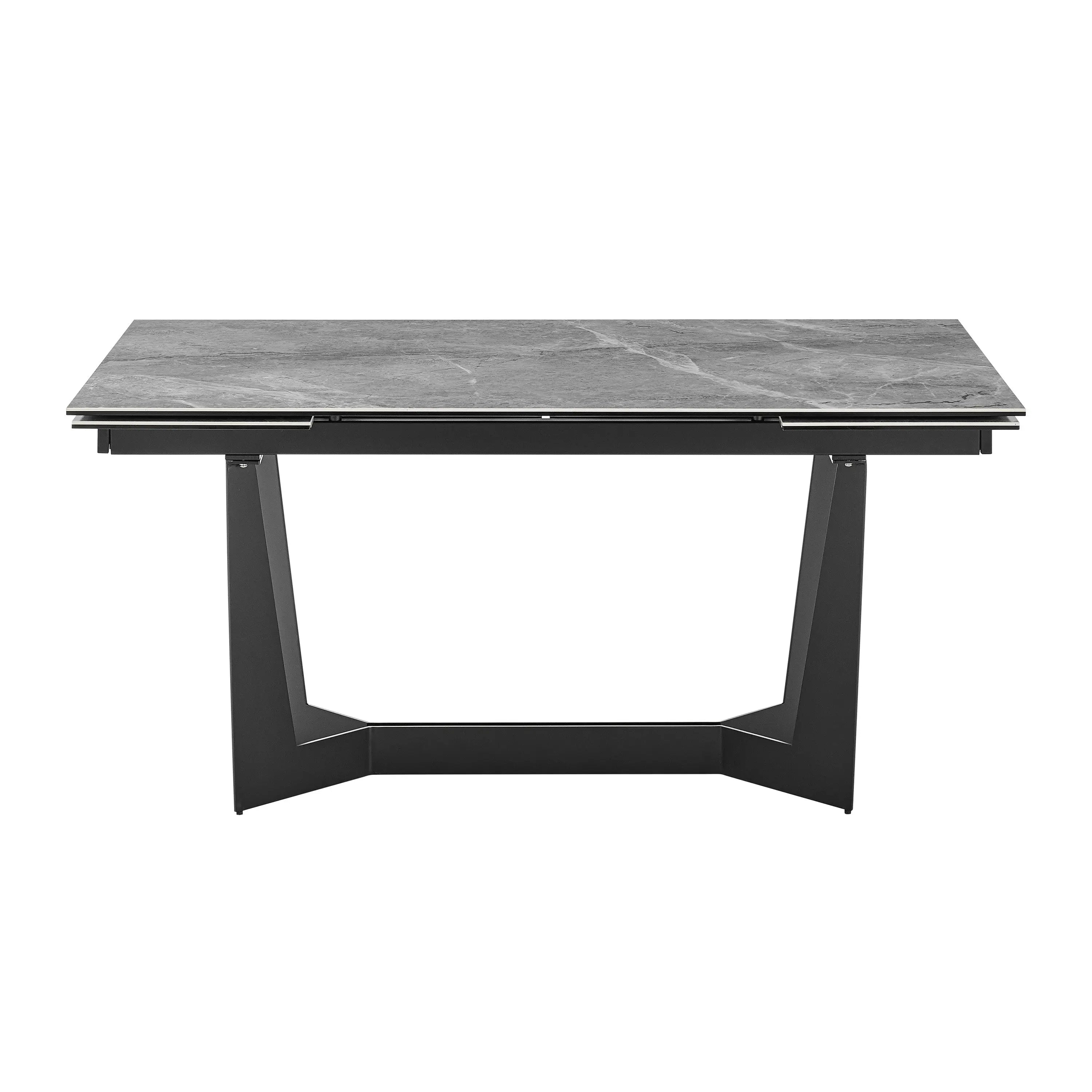 94" Gray and Black Ceramic and Steel Self-Storing Leaf Trestle Base Extendable Dining Table Homeroots Kitchen & Dining