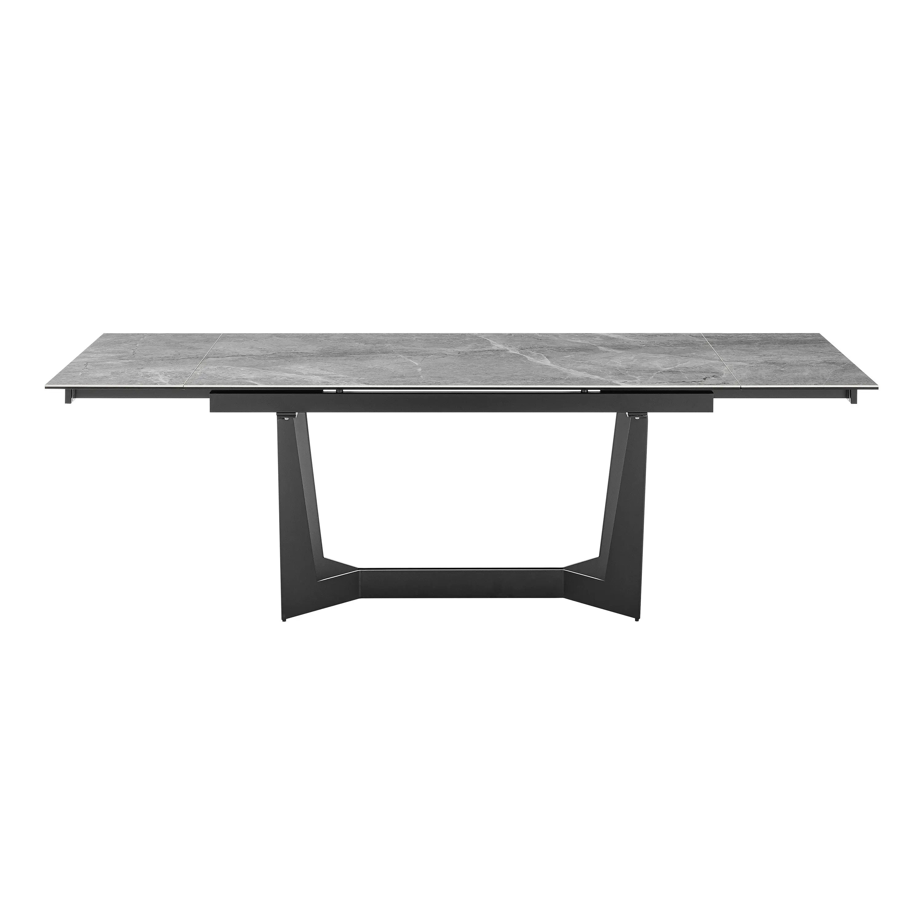 94" Gray and Black Ceramic and Steel Self-Storing Leaf Trestle Base Extendable Dining Table Homeroots Kitchen & Dining