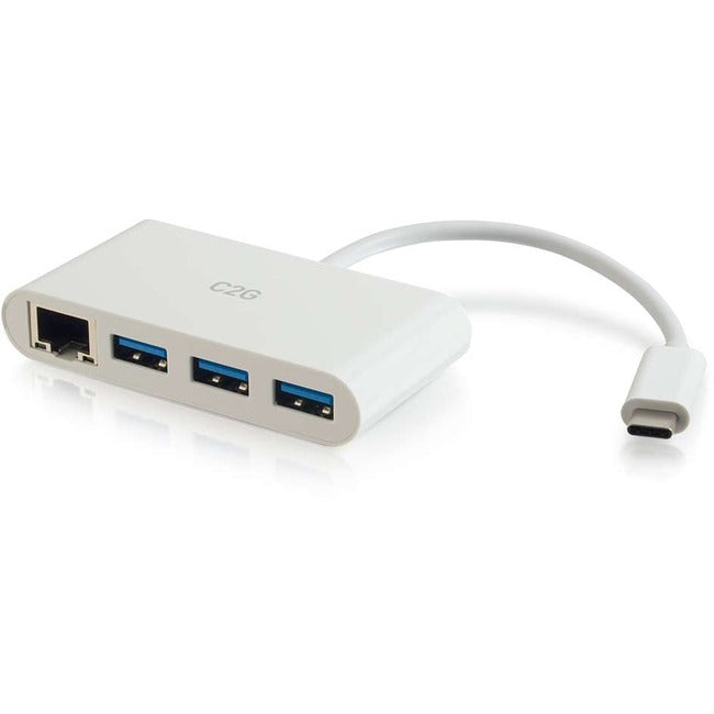 C2G USB C Ethernet and 3 Port USB A Hub - White C2G
