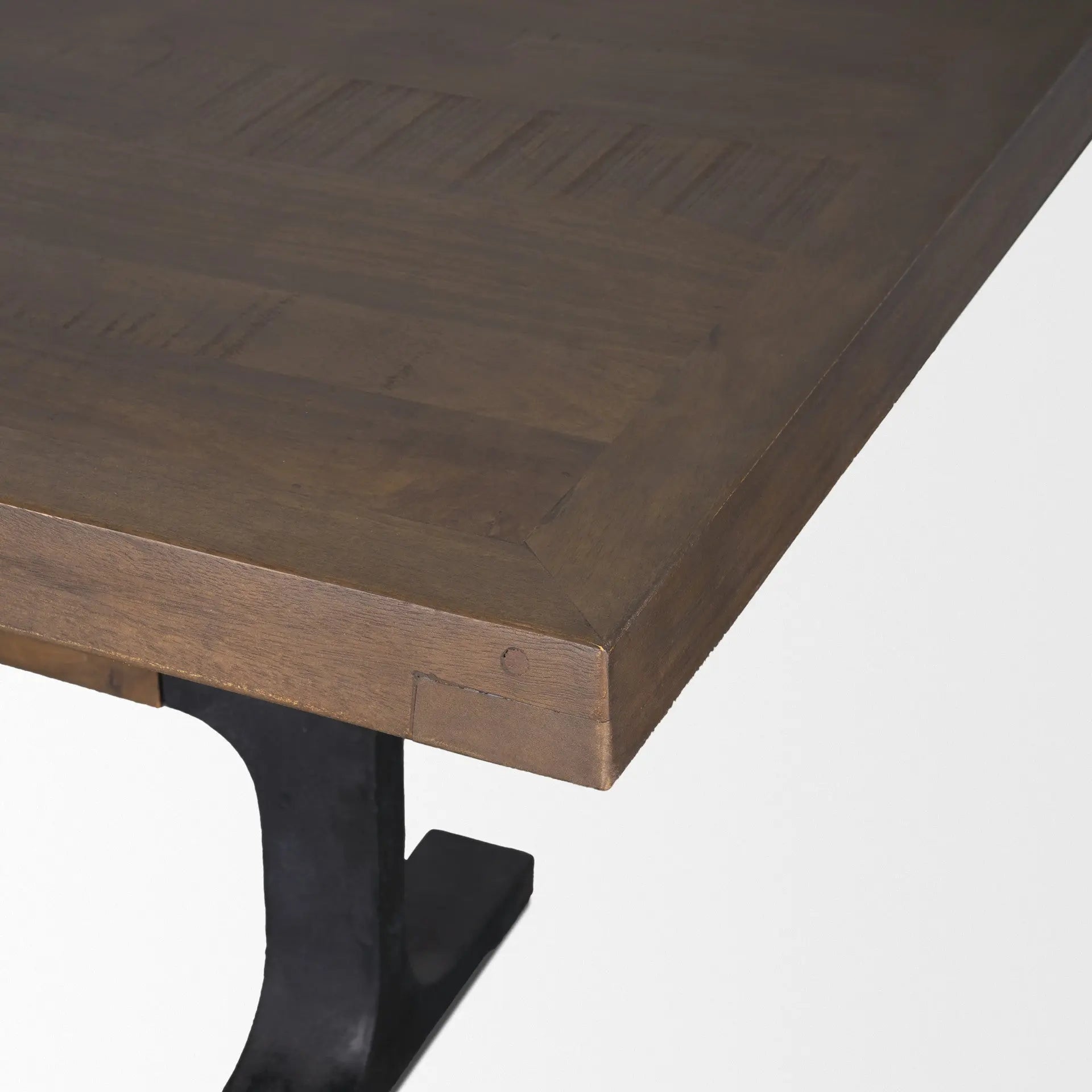 95" Brown and Black Solid Wood and Iron Trestle Base Dining Table Homeroots Kitchen & Dining