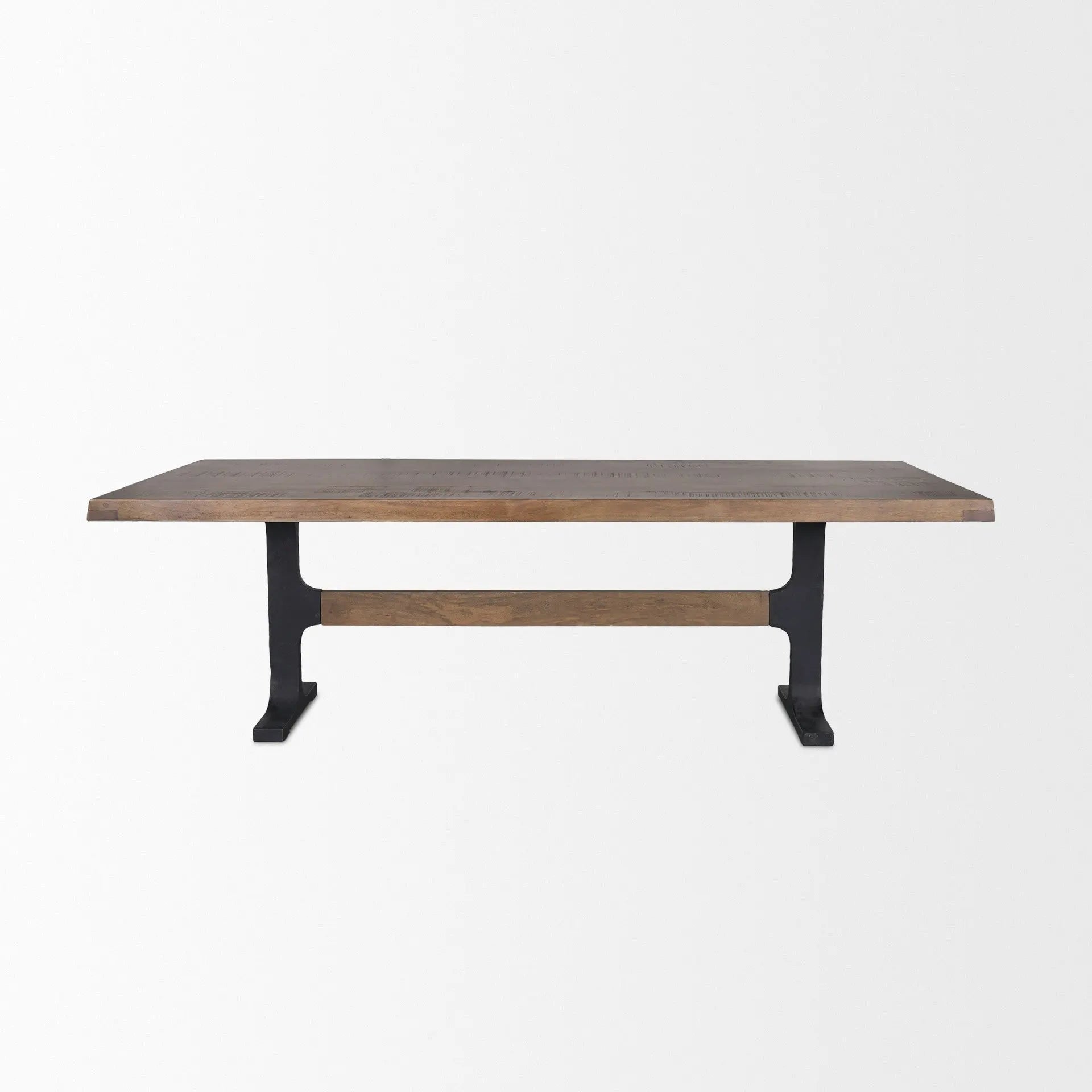 95" Brown and Black Solid Wood and Iron Trestle Base Dining Table Homeroots Kitchen & Dining