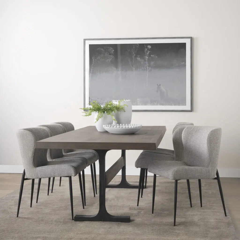 95" Brown and Black Solid Wood and Iron Trestle Base Dining Table Homeroots Kitchen & Dining