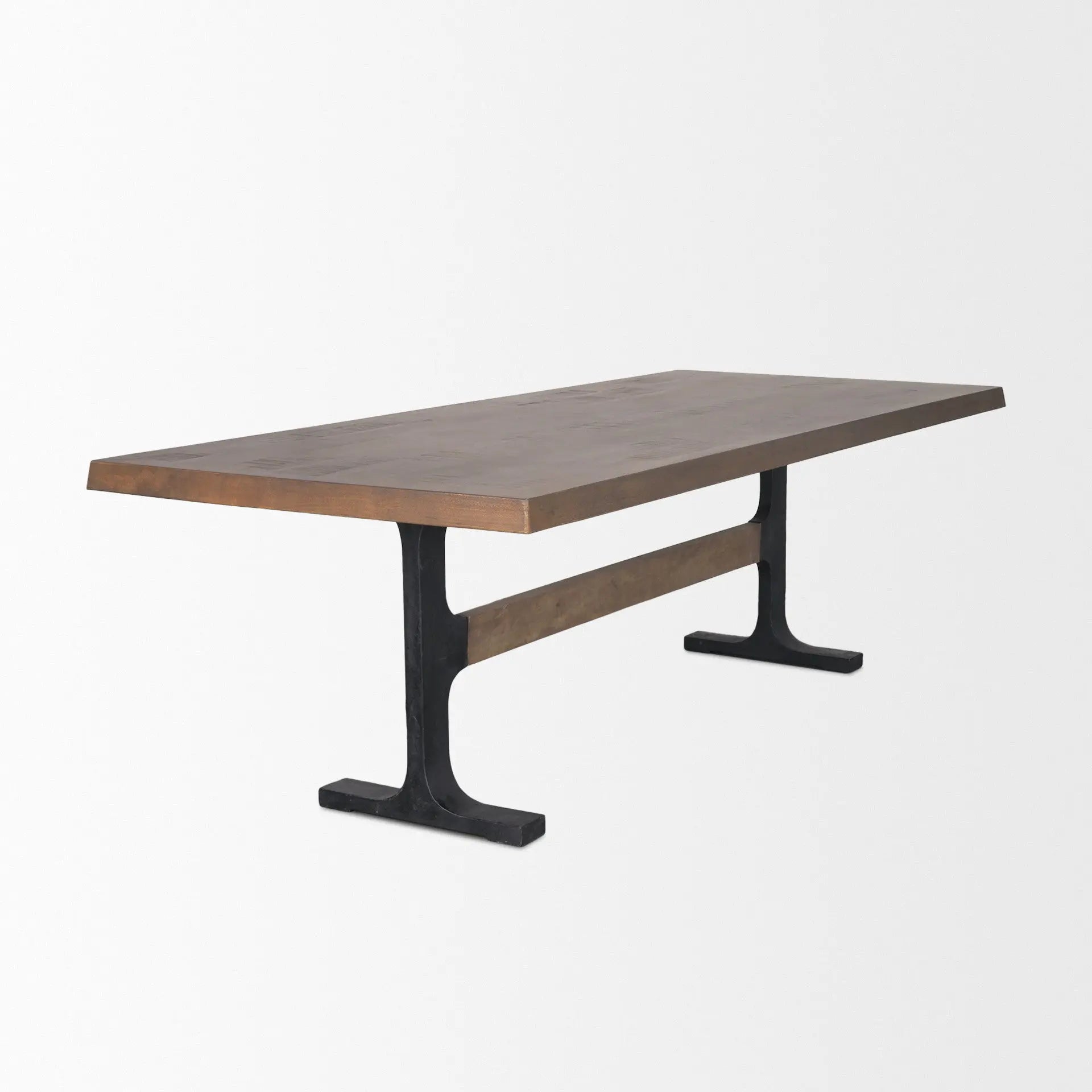 95" Brown and Black Solid Wood and Iron Trestle Base Dining Table Homeroots Kitchen & Dining