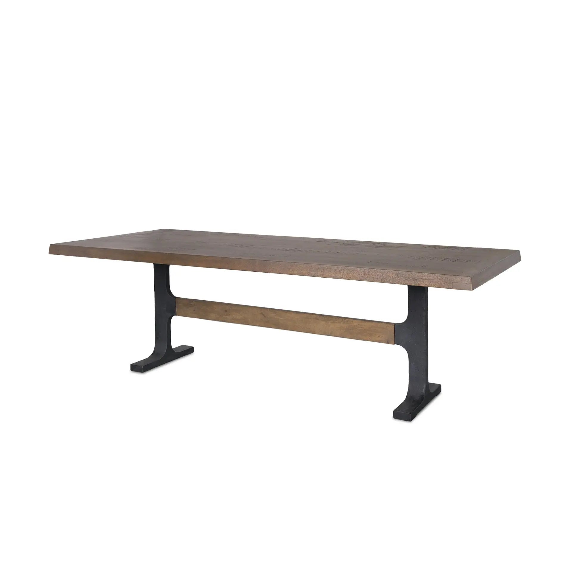 95" Brown and Black Solid Wood and Iron Trestle Base Dining Table Homeroots Kitchen & Dining