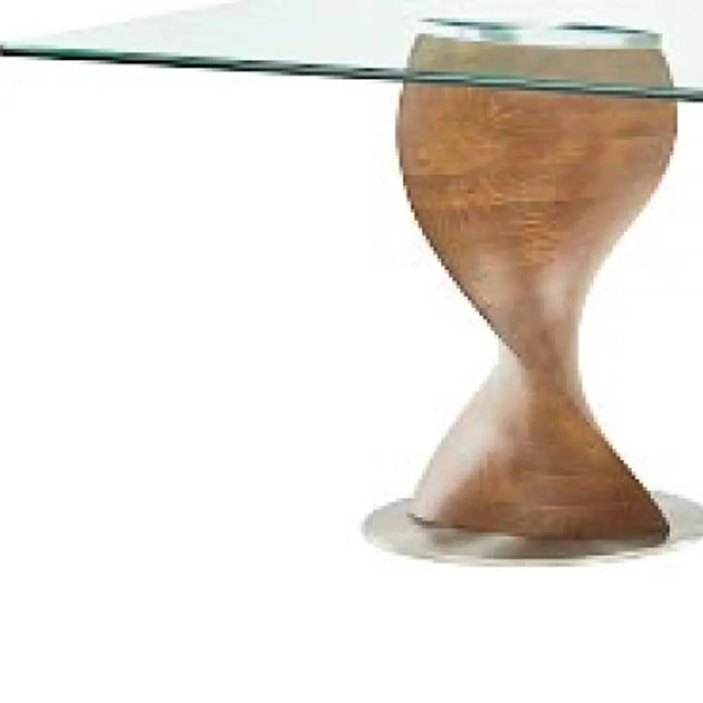 95" Clear And Brown Glass And Solid Wood Double Pedestal Base Dining Table Homeroots Kitchen & Dining