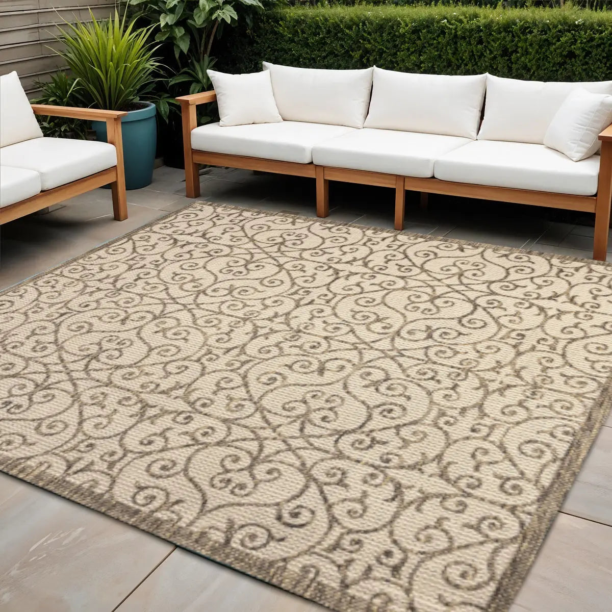9' Beige And Brown Square Geometric Indoor Outdoor Area Rug Homeroots Outdoor