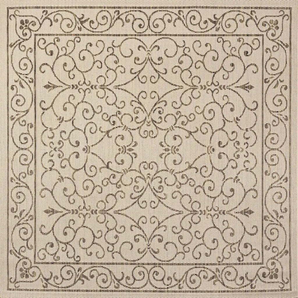 9' Beige And Brown Square Medallion Indoor Outdoor Area Rug Homeroots Outdoor