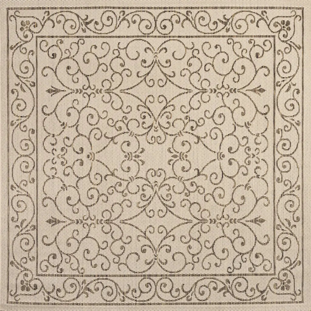 9' Beige And Brown Square Medallion Indoor Outdoor Area Rug Homeroots Outdoor