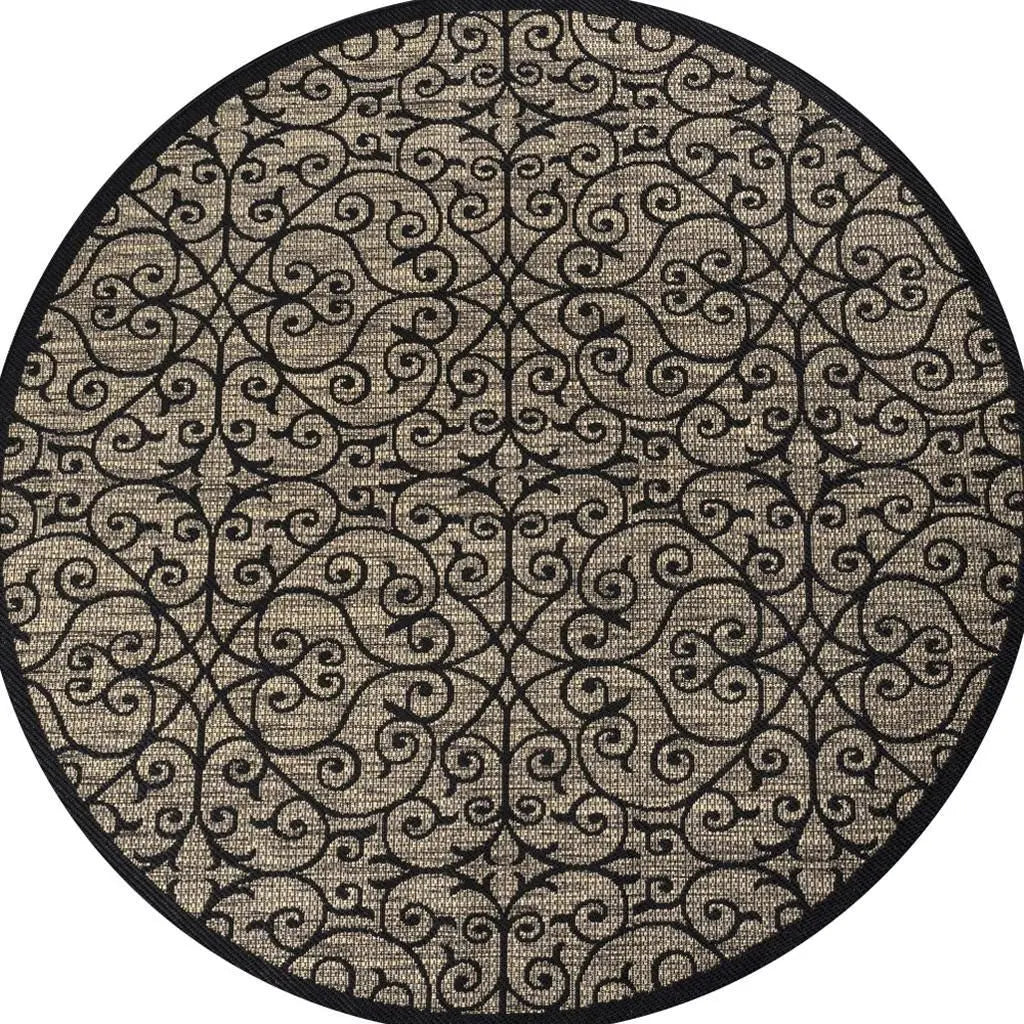 9' Black And Khaki Round Geometric Indoor Outdoor Area Rug Homeroots Outdoor