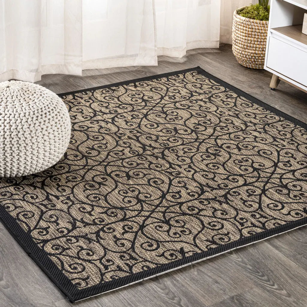 9' Black And Khaki Square Geometric Indoor Outdoor Area Rug Homeroots Outdoor