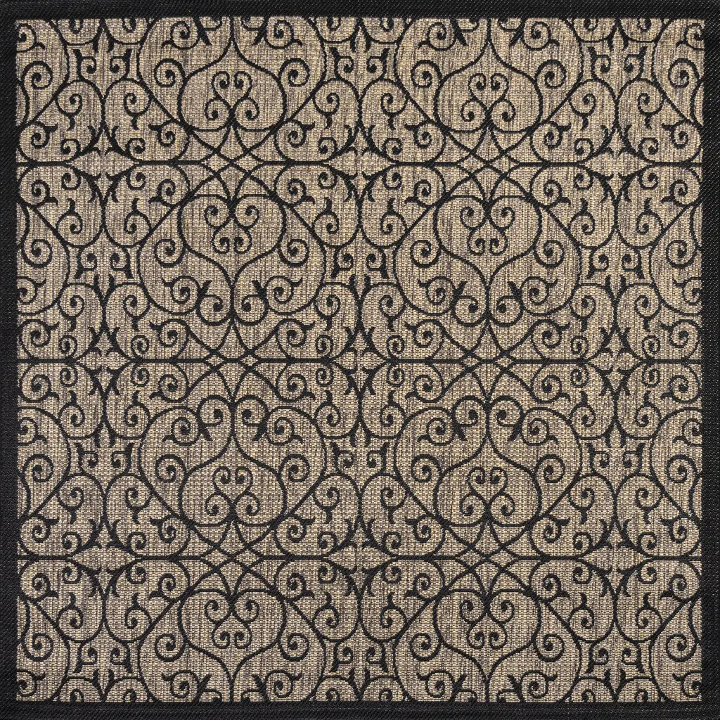 9' Black And Khaki Square Geometric Indoor Outdoor Area Rug Homeroots Outdoor