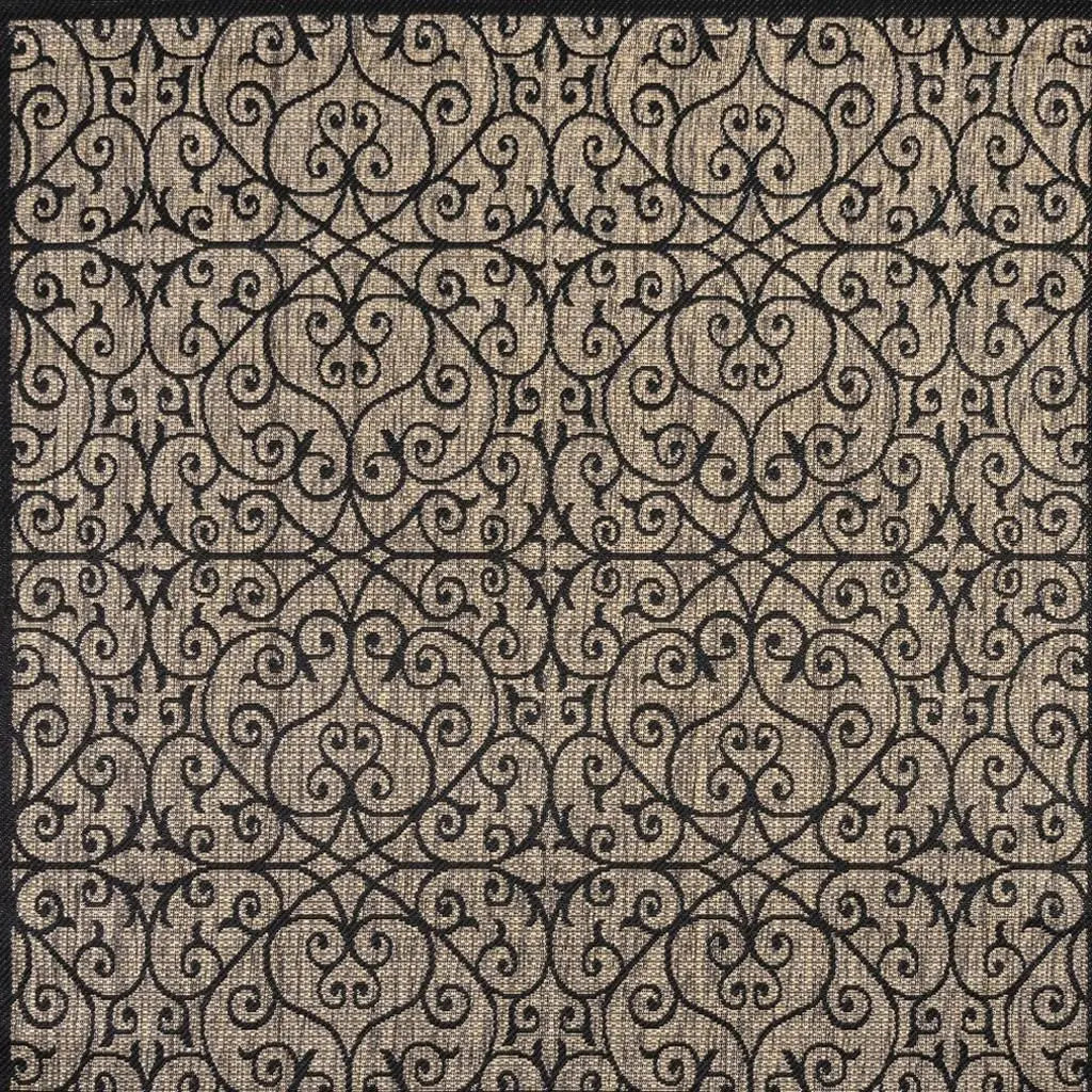 9' Black And Khaki Square Geometric Indoor Outdoor Area Rug Homeroots Outdoor