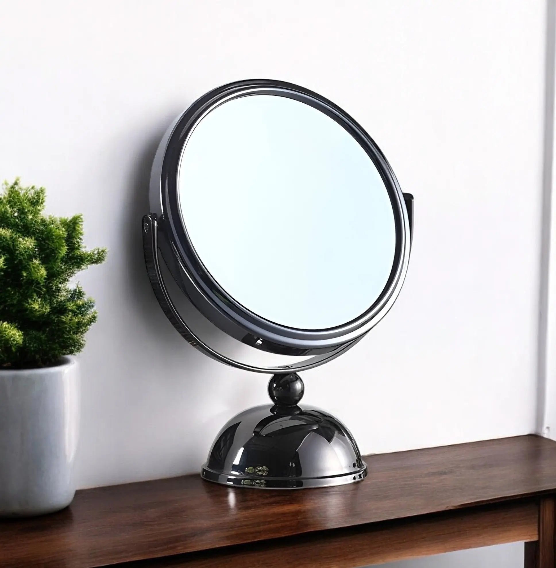 9" Black Round Metal Framed Makeup Shaving Tabletop Mirror Homeroots Bed & Bath