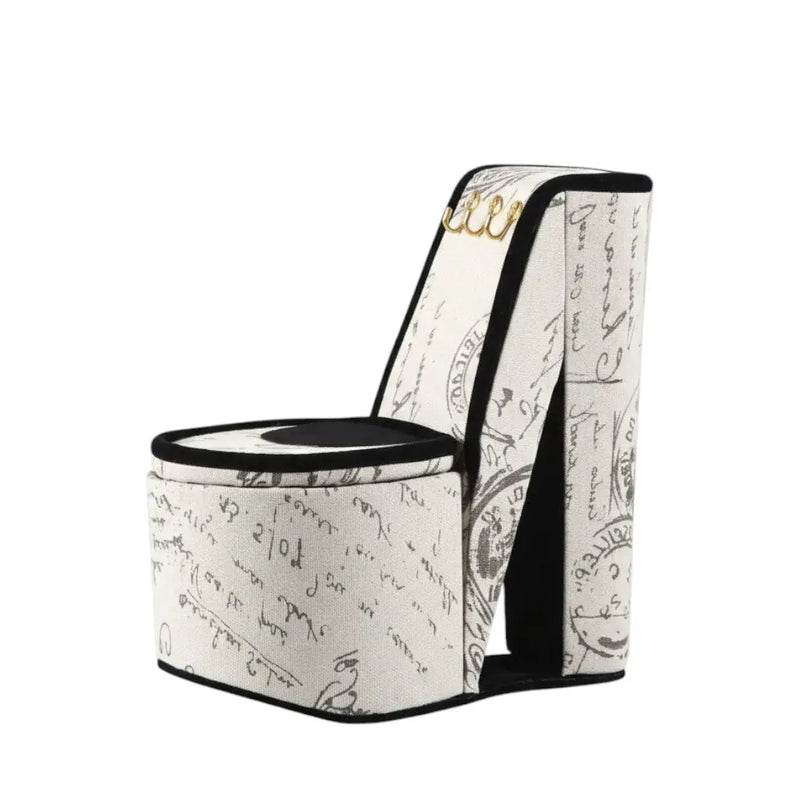 9" Black White And Gold Script Postcard High Heel Jewelry Box Homeroots Organization