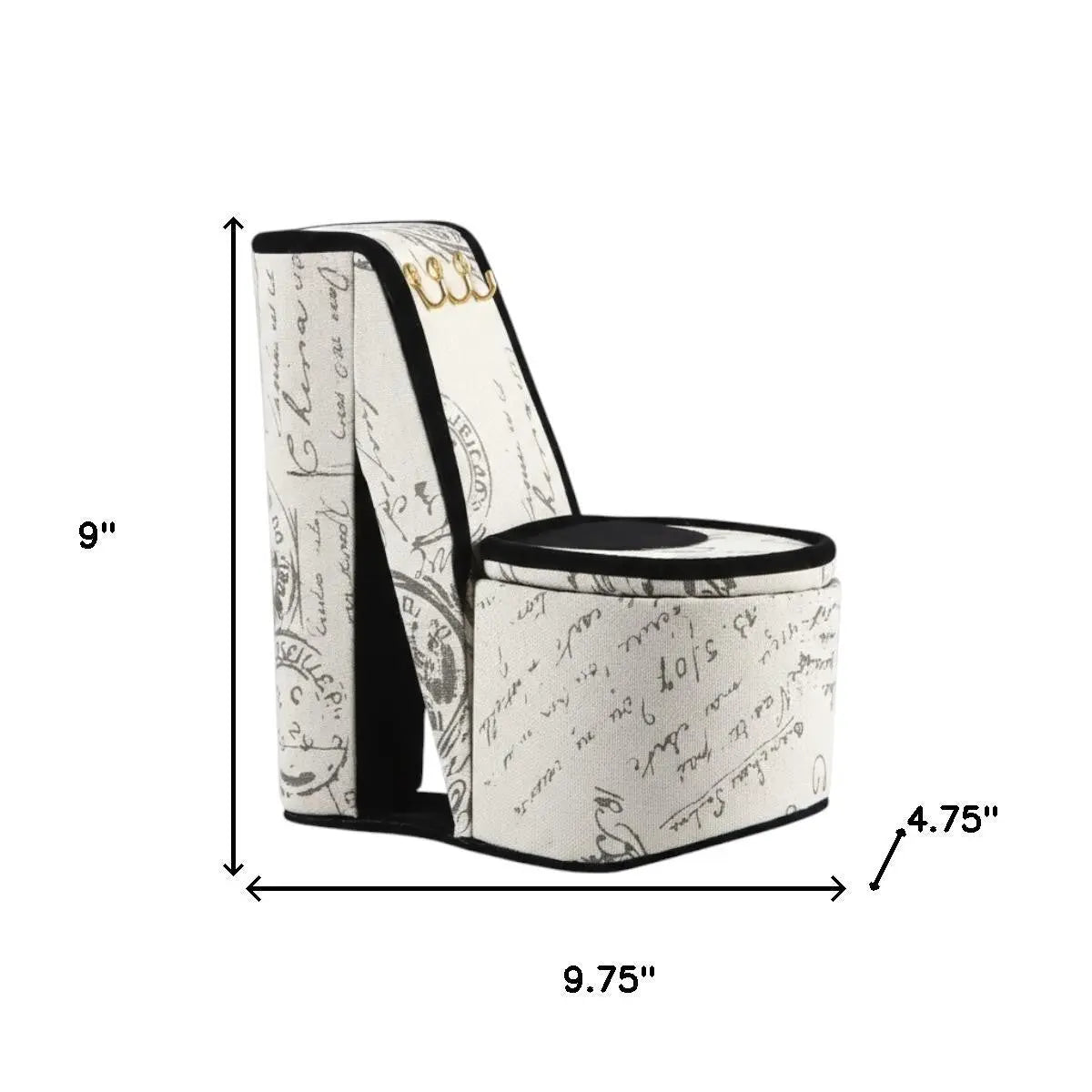 9" Black White And Gold Script Postcard High Heel Jewelry Box Homeroots Organization