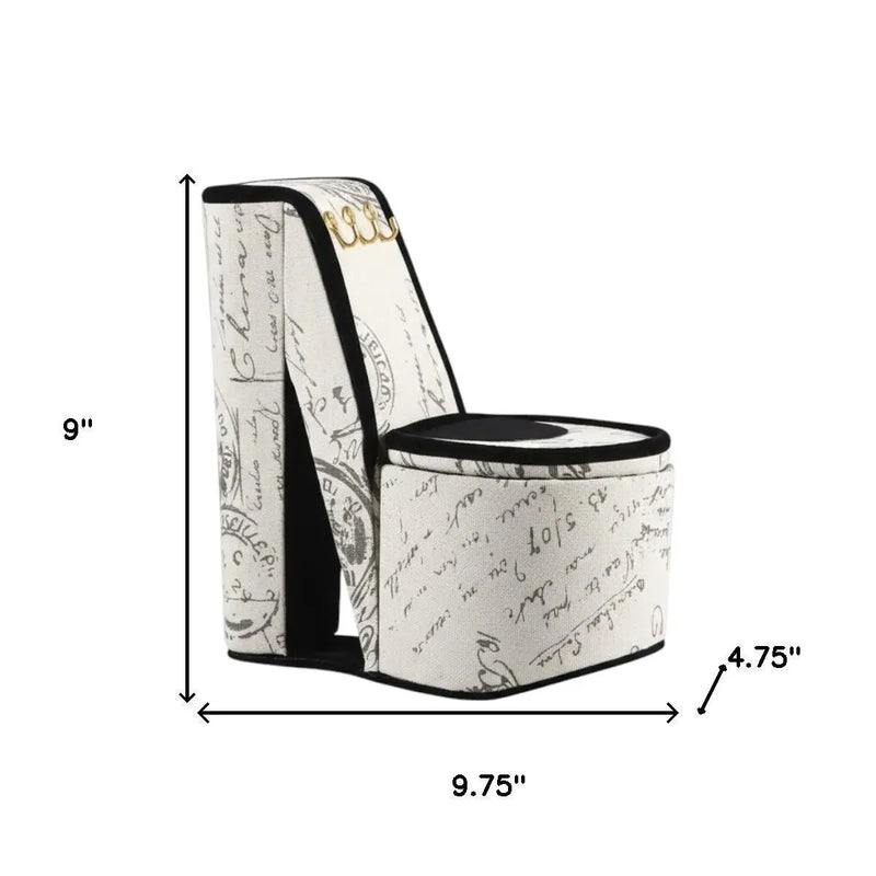 9" Black White And Gold Script Postcard High Heel Jewelry Box Homeroots Organization