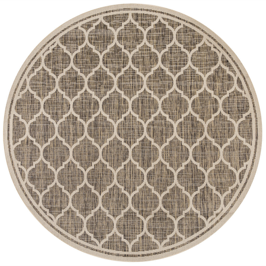 9' Brown And Beige Round Geometric Indoor Outdoor Area Rug - GreatEagleInc