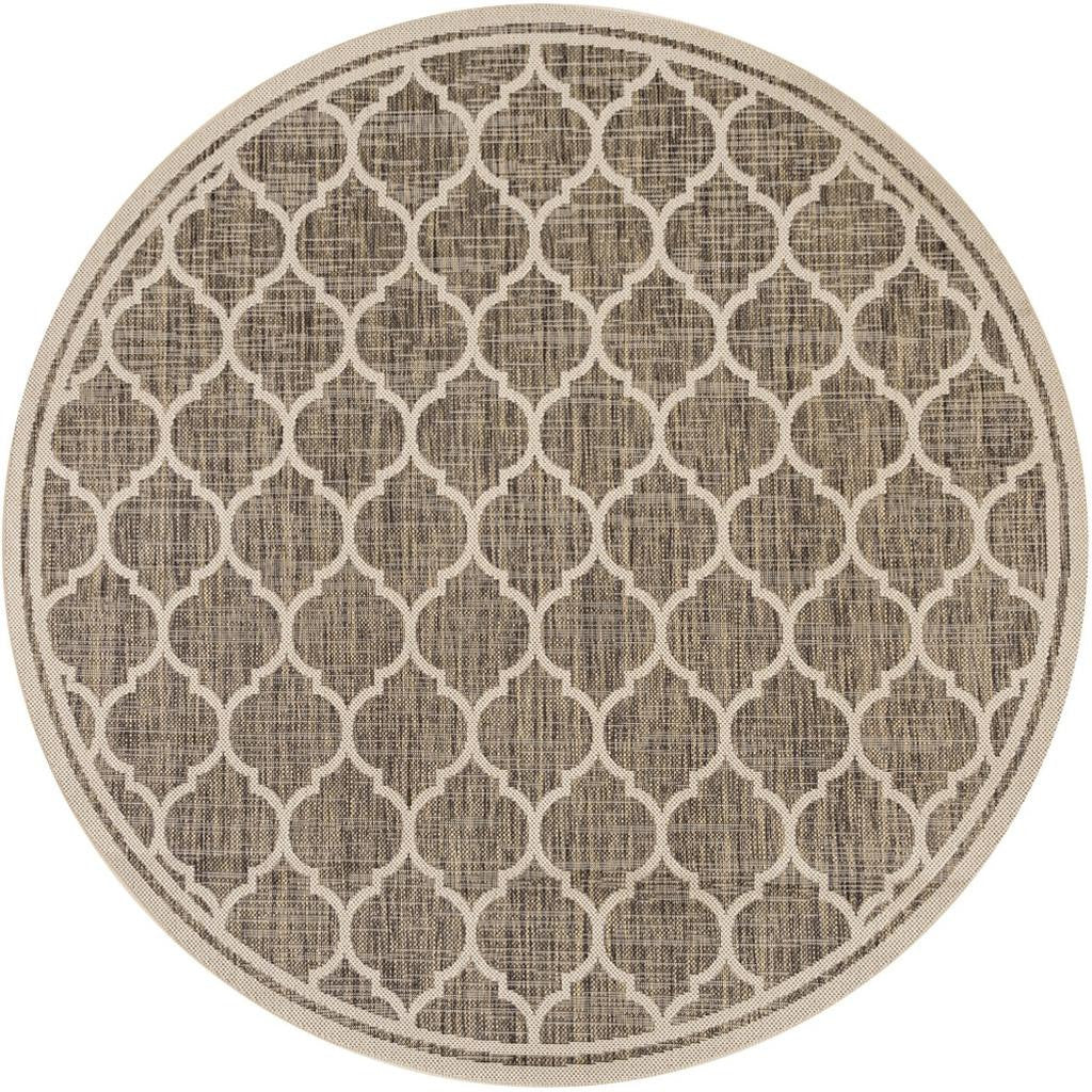 9' Brown And Beige Round Geometric Indoor Outdoor Area Rug - GreatEagleInc