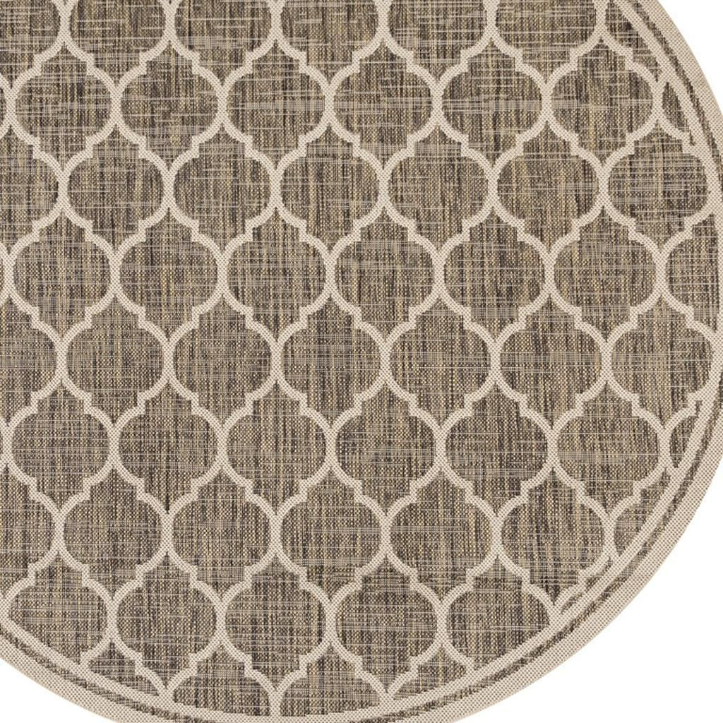 9' Brown And Beige Round Geometric Indoor Outdoor Area Rug - GreatEagleInc
