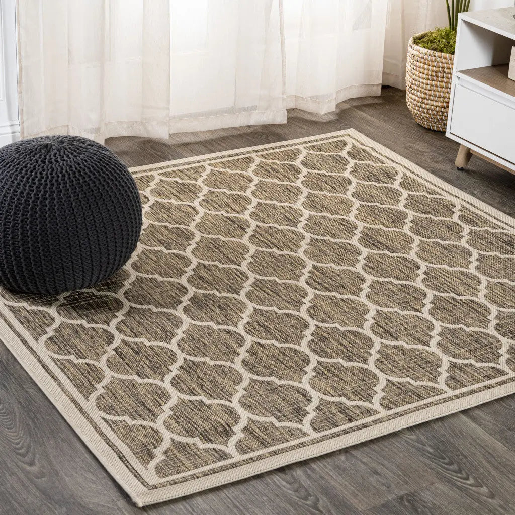 9' Brown And Beige Square Geometric Indoor Outdoor Area Rug Homeroots Outdoor