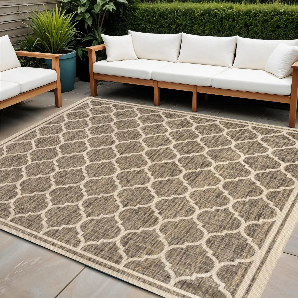 9' Brown And Beige Square Geometric Indoor Outdoor Area Rug Homeroots Outdoor