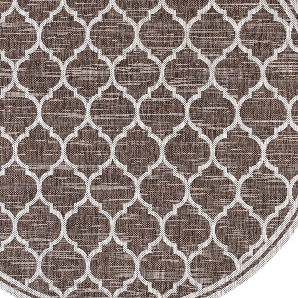 9' Espresso And Taupe Round Geometric Indoor Outdoor Area Rug - GreatEagleInc