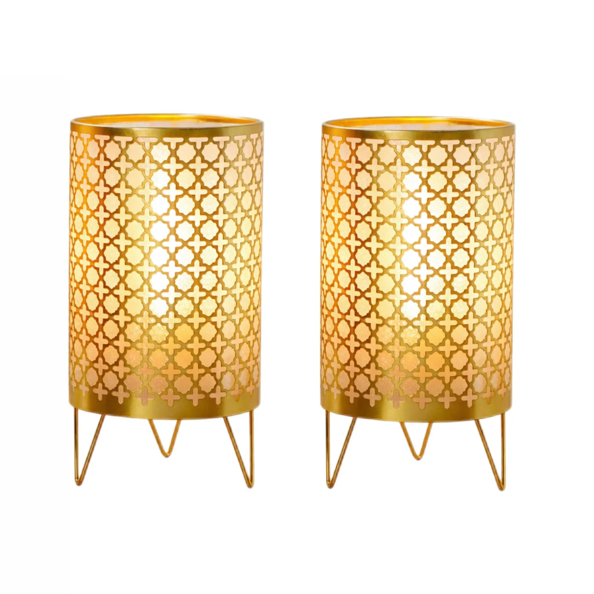 9" Gold Metal Pierced Novelty Desk Lamp With Cylinder Shade Homeroots Lighting