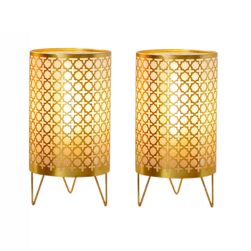 9" Gold Metal Pierced Novelty Desk Lamp With Cylinder Shade Homeroots Lighting