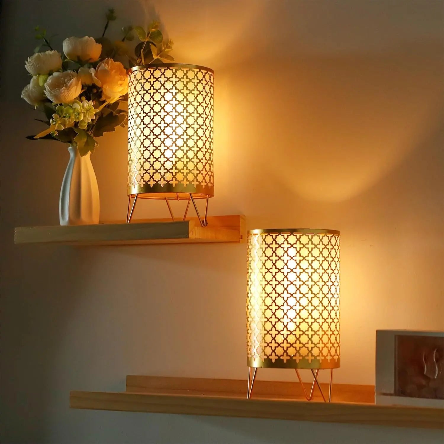 9" Gold Metal Pierced Novelty Desk Lamp With Cylinder Shade Homeroots Lighting