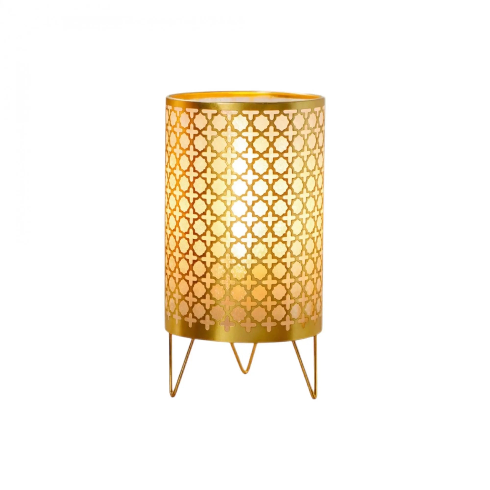 9" Gold Metal Pierced Novelty Desk Lamp With Cylinder Shade Homeroots Lighting