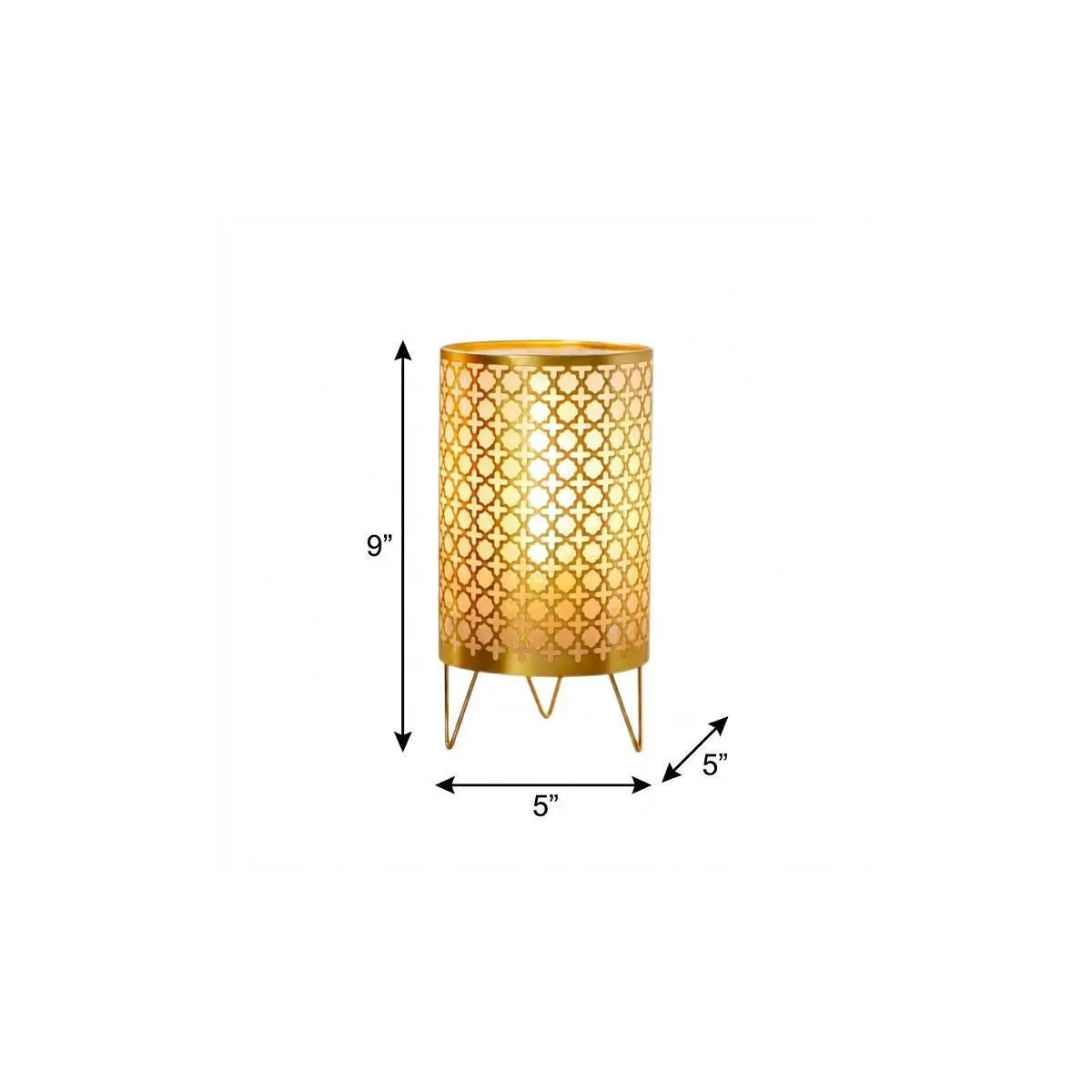 9" Gold Metal Pierced Novelty Desk Lamp With Cylinder Shade Homeroots Lighting