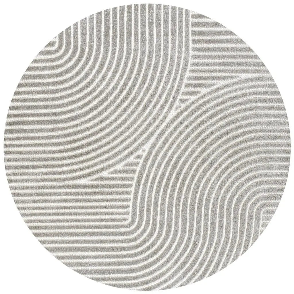 9' Gray And Ivory Round Striped Indoor Outdoor Area Rug Homeroots Outdoor