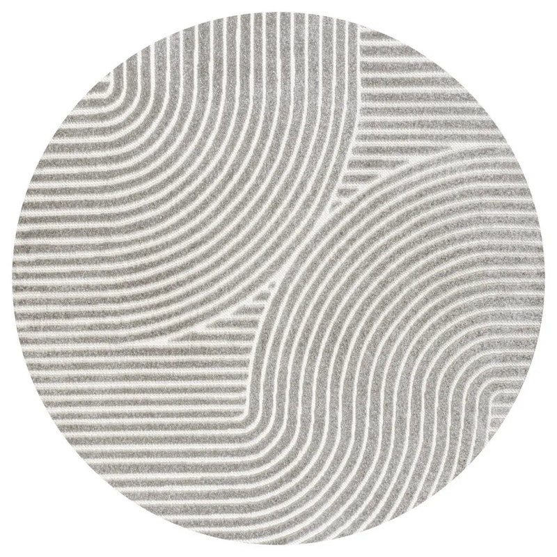 9' Gray And Ivory Round Striped Indoor Outdoor Area Rug Homeroots Outdoor