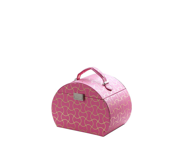 9" Hot Pink And Gold Faux Leather Abstract Scroll Jewelry Box Travel Case With Mirror Homeroots Organization