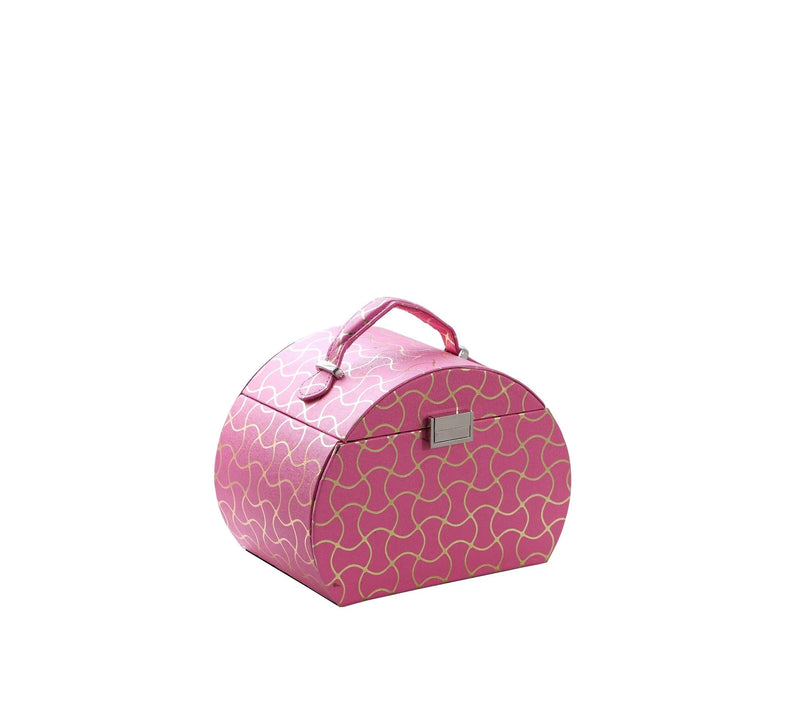 9" Hot Pink And Gold Faux Leather Abstract Scroll Jewelry Box Travel Case With Mirror Homeroots Organization