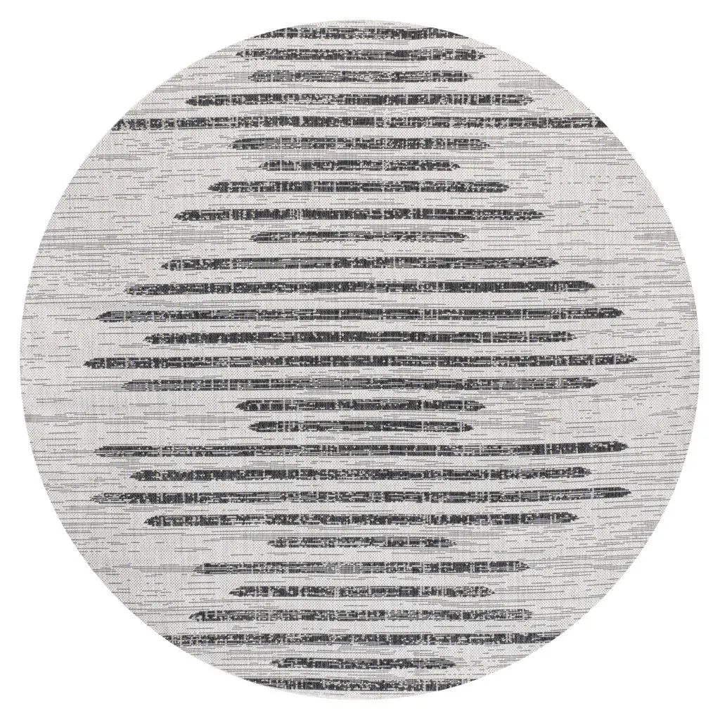 9' Ivory And Black Round Striped Indoor Outdoor Area Rug - GreatEagleInc
