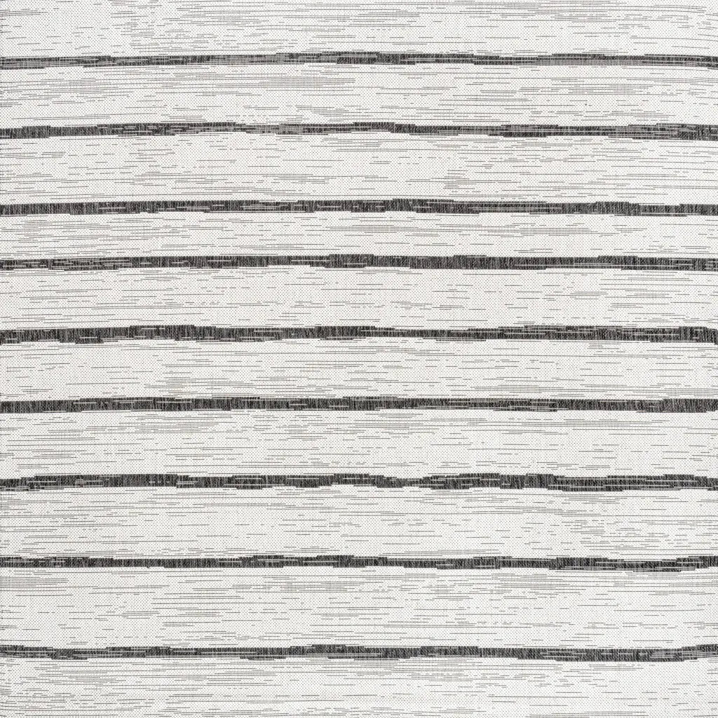 9' Ivory And Black Square Striped Indoor Outdoor Area Rug Homeroots Outdoor