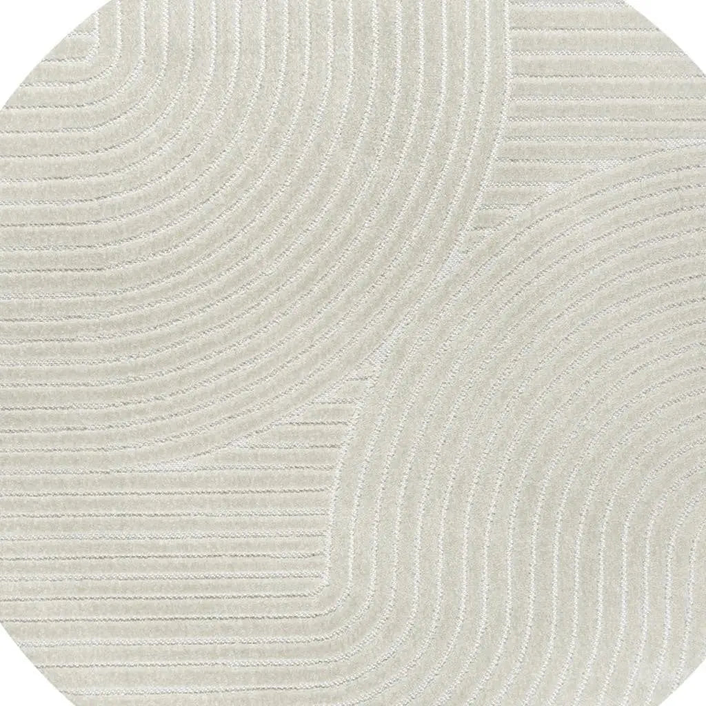9' Ivory And Cream Round Striped Indoor Outdoor Area Rug Homeroots Outdoor