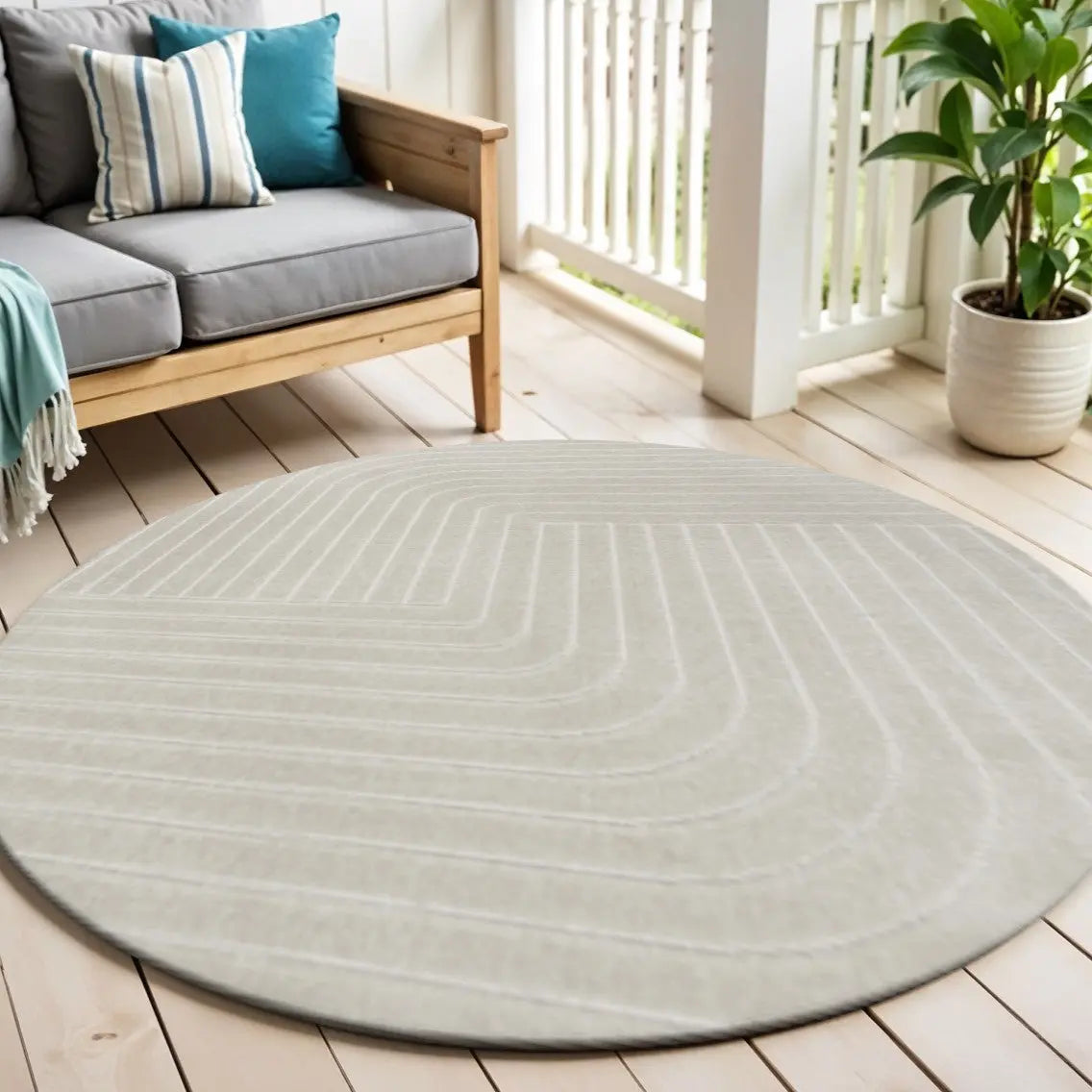 9' Ivory And Cream Round Striped Indoor Outdoor Area Rug Homeroots Outdoor