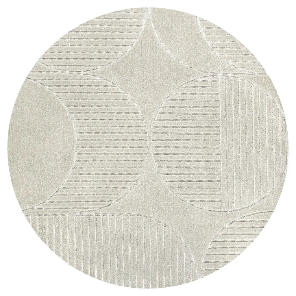9' Ivory And Cream Round Striped Indoor Outdoor Area Rug Homeroots Outdoor