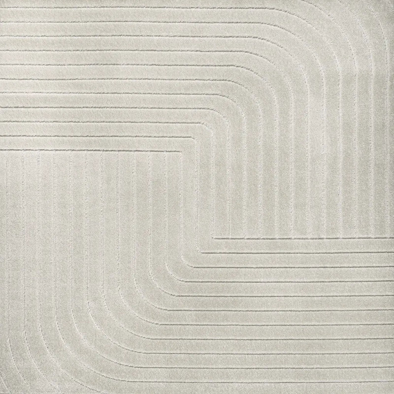 9' Ivory And Cream Square Striped Indoor Outdoor Area Rug Homeroots Outdoor