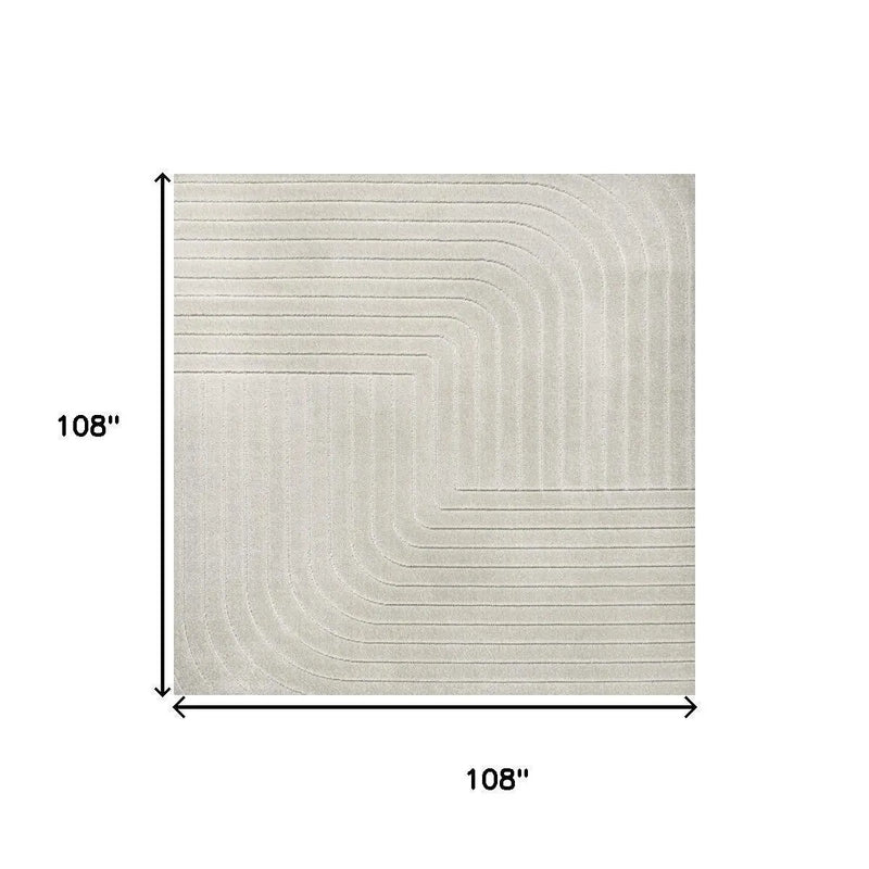 9' Ivory And Cream Square Striped Indoor Outdoor Area Rug Homeroots Outdoor