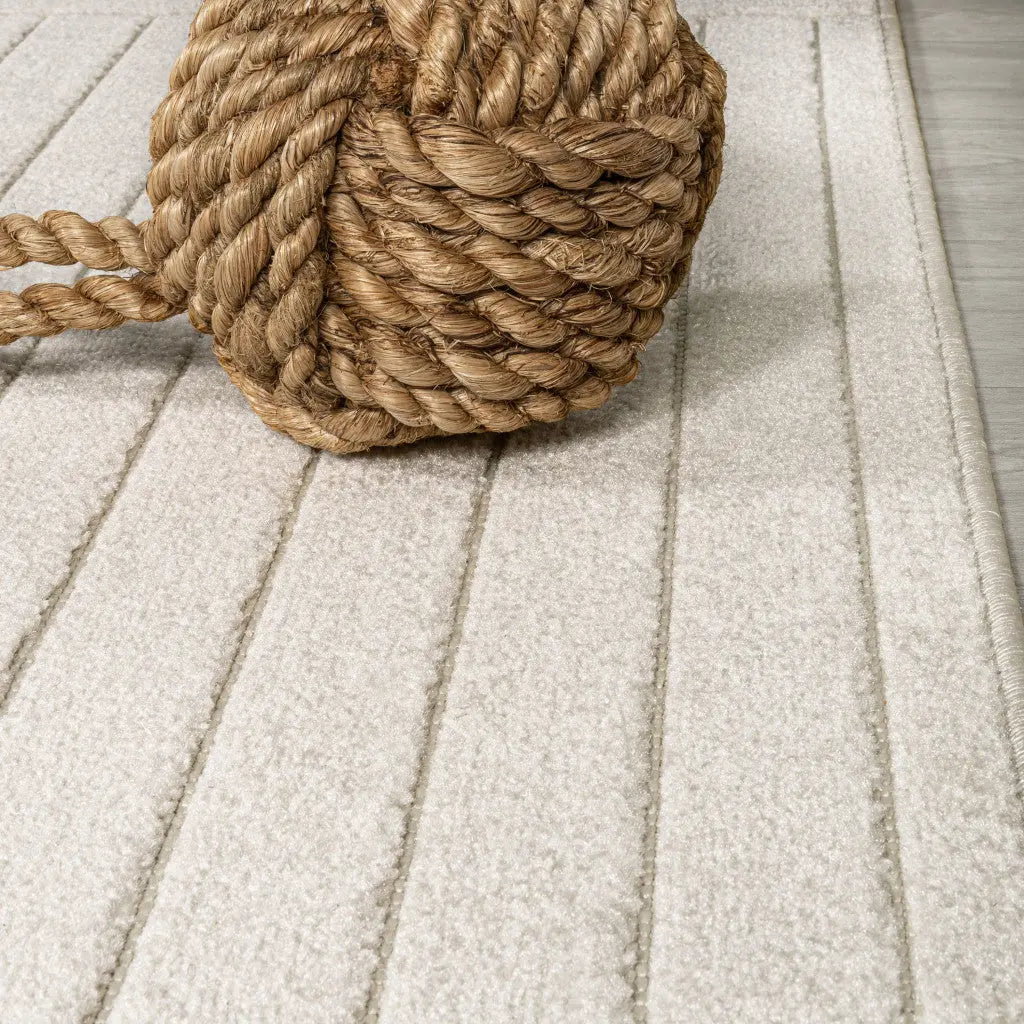 9' Ivory And Cream Square Striped Indoor Outdoor Area Rug Homeroots Outdoor