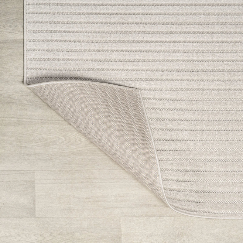 9' Ivory And Cream Square Striped Indoor Outdoor Area Rug Homeroots Outdoor