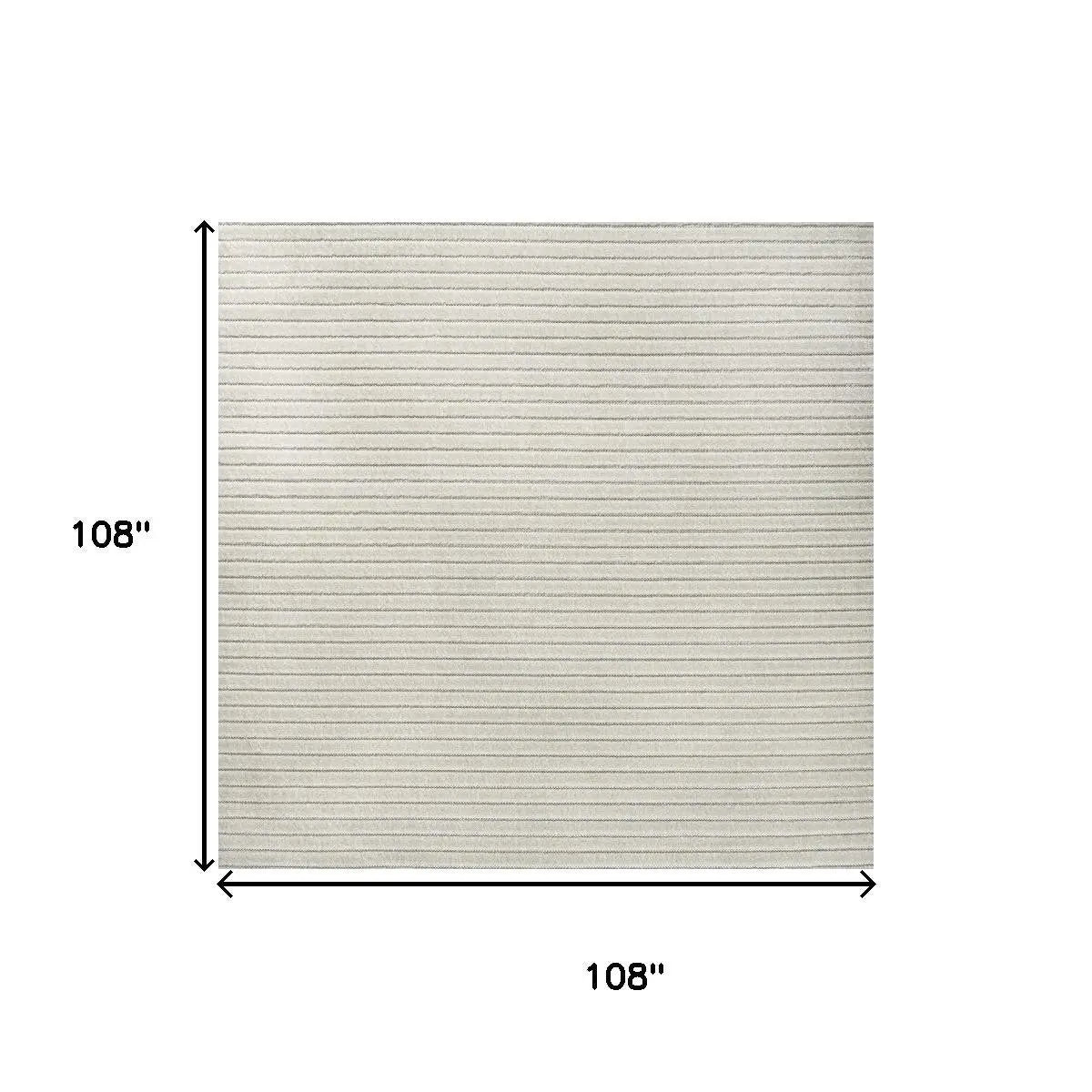 9' Ivory And Cream Square Striped Indoor Outdoor Area Rug Homeroots Outdoor