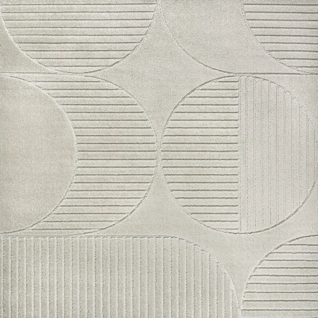 9' Ivory And Cream Square Striped Indoor Outdoor Area Rug Homeroots Outdoor